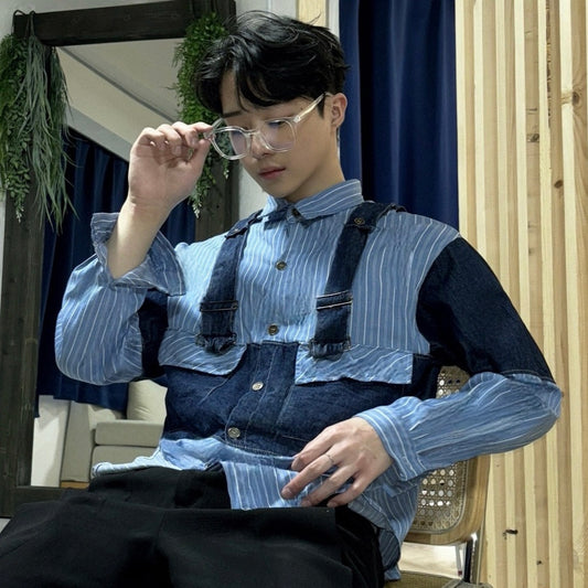 fake suspender blue denim rétro shirt (ご予約商品)